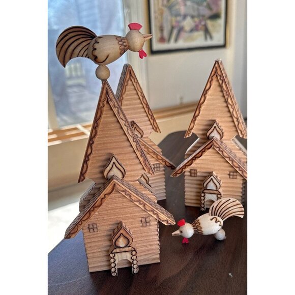 Vintage 1979 Lot of 3 Russian Wooden Folk Art House Church Souvenir Teremok - Picture 1 of 10